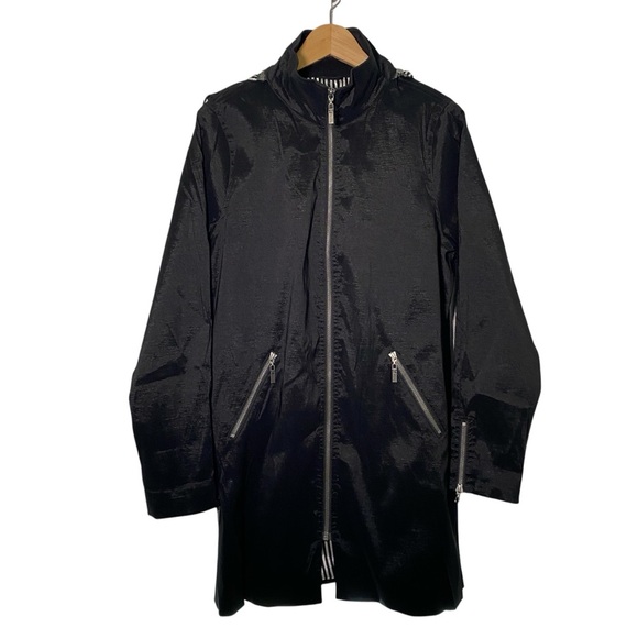 MYCRAPAC One Hoodie Rain Jacket M Black Embroidered Metallic w/ Belt Lightweight - Picture 2 of 14